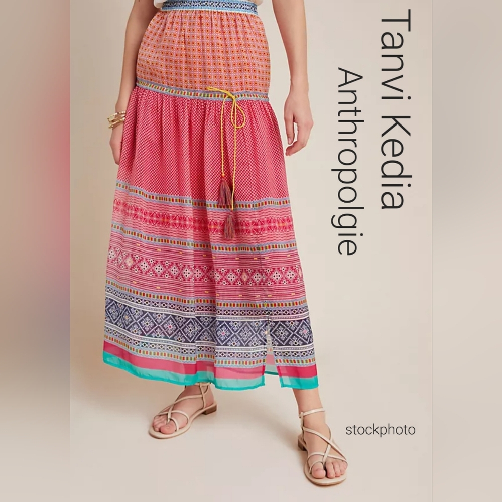 Anthropologie Tanvi Kedia Colorful Flowy Boho Maxi Skirt Womens Size Small NWT